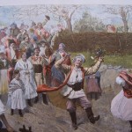 Polskie wesele wiejskie, barwny drzeworyt 1898 r.